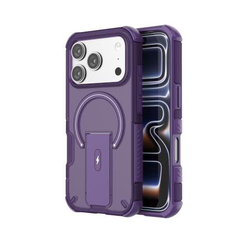 Image of MagA Case with Stand for Apple iPhone 17 Pro Max MagSafe Compatible, Rugged Hybrid Cover, Shockproof Armor, Scratch Resistant, Hard Polycarbonate Back, Soft TPU Bumper Translucent Matte Purple