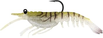 Nomad Design Live Ops Tideline Shrimp 4.25 Pre-Rigged Soft Bait Lure, 1/2 oz Weighted Shrimp with BKK Hook, Reactor-UV with Tracer Scent, 2-Pack, for Snook & Redfish