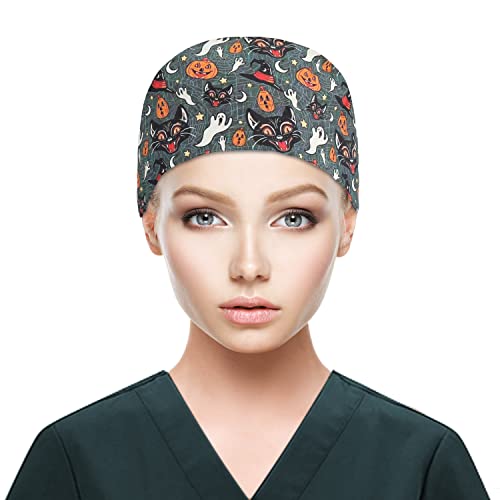 Image of QBA Adjustable Working Cap with Button, Satin-Lined Hat, Cotton Working Hat Sweatband, Elastic Tie Back Hats Unisex