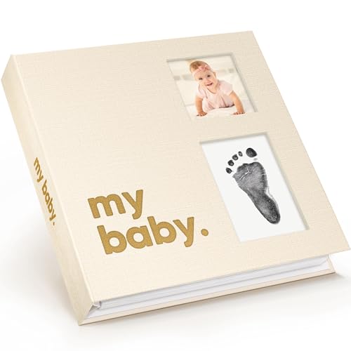 Image of First 5 Year Baby Memory Book for Baby Girl, Boy - Minimalist, Gender Neutral Baby Book Keepsake, Timeless Baby Journal, Inkless Ink Pad Baby Scrapbook, Baby Milestone Book, Birth Record Book (Gleam)