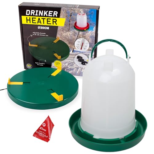 Agrarflora Komplettset: Tränkenwärmer Ø30cm + Geflügeltränke 6 Liter + Vitamine 20ml - Heizplatte Wärmeplatte zur Geflügelhaltung - frostsichere Hühnertränke - winterfeste Kükentränke