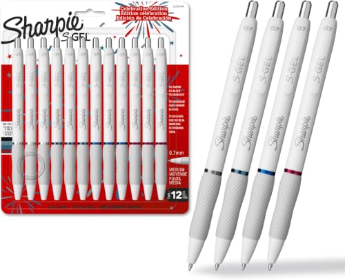 Image of Sharpie S-Gel Pens, Fashion Barrel Gel Pens, Pearl White Body, Medium (0.7mm) Point, USA 250th Anniversary Edition, 1 Count (Pack of 144)
