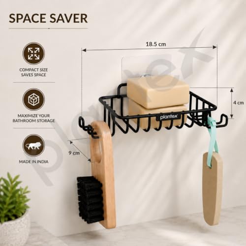 Image of Plantex Self Adhesive GI Stee Soap Holder with Hook for Bathroom /Soap Stand /Wall Mounted Soap Holder Bathroom Accessories - (Black)
