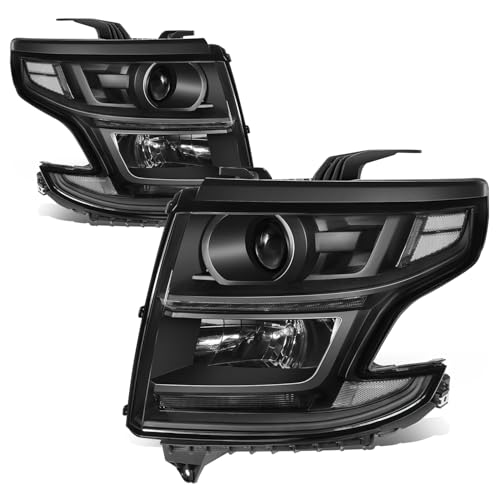 Auto Dynasty LED DRL Headlights Assembly Compatible with 2015-2020 Chevy Tahoe Suburban 3500HD Driver Passenger Side Halogen Headlamps Running Light Projector Low Beam Black Housing Clear Corner