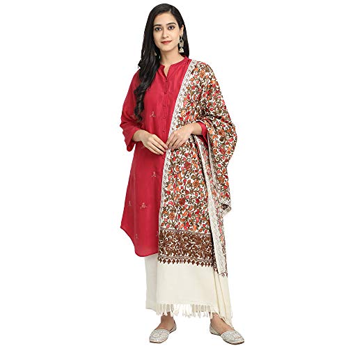 Zamour Kashmir Women Stole Scarf Wrap Shawl with Indian Embroidery Flower - 63762