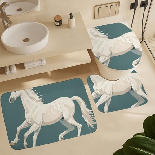 Ensemble rideau de douche cheval blanc premium et accessoires de bain - 7