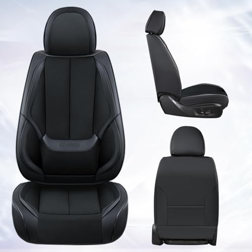 Image of Coverado Front Seat Covers, 2 Pieces Universal Seat Covers for Cars, Breathable Fabric & Leather Car Seat Protectors, Car Seat Cushions Auto Accessories Fit for Most Sedans SUV Truck, Black