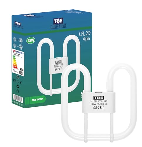 TBE LIGHTING 28w 2D 4-PIN CFL Energy Saving Lamps - DD Fluorescent Bulbs - 4-Pin GR10q Base Fittings - Long Life Lamp Day Light White 6500K (Single Unit)