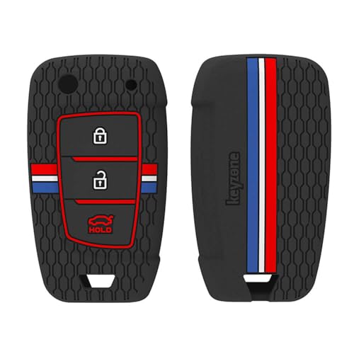 Keyzone® Striped Silicone Key Cover Compatible for Hyundai Venue, i20, Kona, Verna 2018 Onwards 3 Button Flip Key (Black)