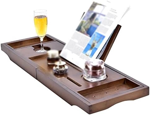 Bathtub Rack Telescopic Non-Slip al Bath Mobile Phone Holder Board Brown Bathtub Rack Tray image 4