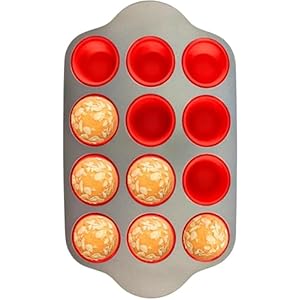 Boxiki Kitchen Non-Stick 12 Cup Silicone Muffin Pan with Steel Frame – BPA Free, Non-Toxic, Anti-Warp, Durable & Easy to Pop Silicone Muffin Tin – Perfect Cupcake Pan