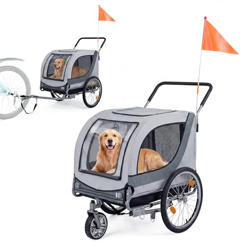 COSTWAY 2-in-1 fietsaanhanger voor honden, hondenbuggy opvouwbaar, 600D Oxford, hondenanhanger met dakopening, reflectoren & luchtbanden, universele fietskoppeling, tot 80 kg, 159 x 70 x 109 cm