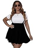 OYOANGLE Women's Plus Size Knot Tie Shoulder Overalls Pinafore Dress Flared Suspenders Skirt Black 3XL