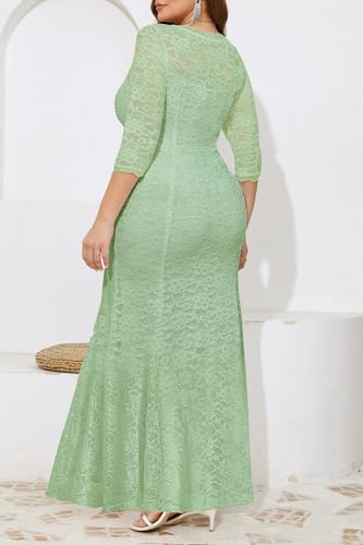 Image of Pinup Fashion Plus Size Formal Dress Women Wedding Lace Evening Gowns | Elegant lace mermaid evening gown, sheer 3 /4 sleeves, ideal for mother of the bride, prom, wedding guest