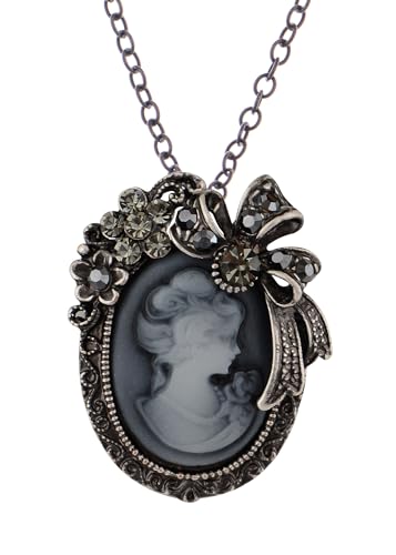 Image of Alilang Vintage Inspired Crystal Rhinestones Victorian Lady Cameo Pendant Necklace Maiden Flower Ribbon Bow Brooch Pin
