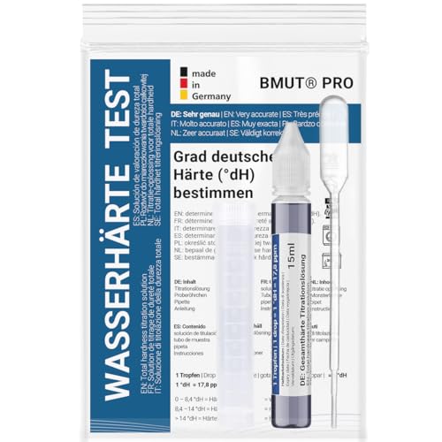 Wasserhärte messen | Test Set Deutscher Härtebereich | Titrierlösung | weich, mittel, hart | Titration | Messbereich 0-30 °dH – Kalk prüfen (1x15ml)