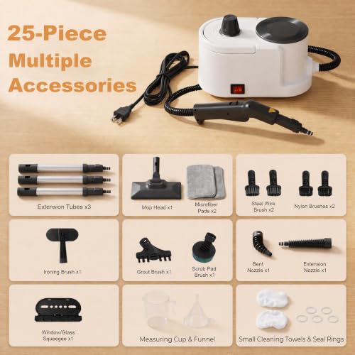 Homelike Moment 1500W High-Pressure Canister Steam Cleaner w/ 1.9L Tank, 230°F Steam & Accessories - image 6