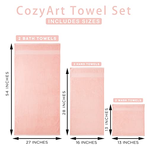 Cozyart Pink Bath Towels Set, Turkish Cotton Hotel Bath Towels Soft For Bathroom, Thick Bathroom Towels Set Of 6 With 2 Bath Towels, 2 Hand Towels, 2 Washcloths, 650 Gsm #TOP5