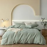 JIYUAN 100% Washed Cotton Duvet Cover Comfy Simple Style Solid Color Soft Breathable Textured Durabl