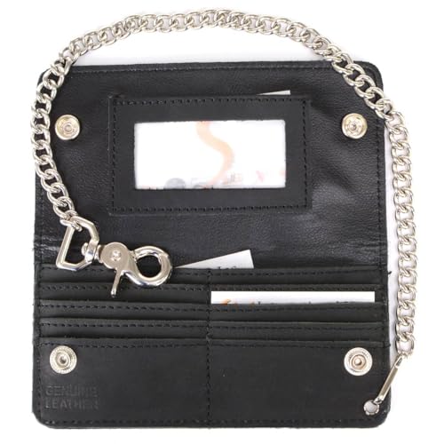 Image of Milwaukee Leather MLW7889 Men's 7.5 inch Black Premium Leather Soft Biker Wallet - Bi-Fold Anti-Theft Stainless Steel Chain