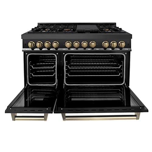 Zline Autograph Edition 48" 6.0 Cu. Ft. Dual Fuel Range With Gas Stove And Electric Oven In Black Stainless Steel With Champagne Bronze Accents (Rabz-48-Cb) #TOP5