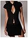 WDIRARA Women's Cut Out Ruched Cap Sleeve Collared Sexy Fitted Top Black Small