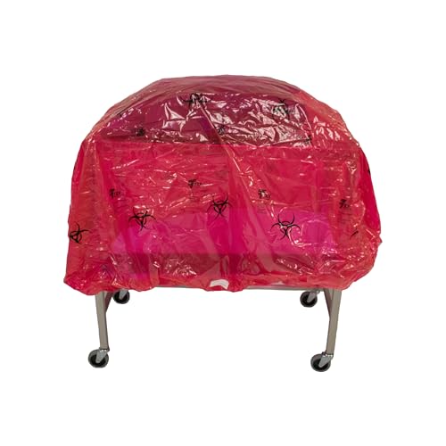 Image of TIDI 5540 TIDIShield Transport Cover for Back Table ― Post-Case Back Table Containment Cover ― Red with Biohazard Symbols ― Quantity: 20 Transport /Containment Covers ― Medical Supplies