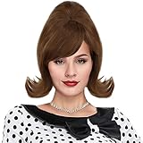 IEBIYO Brown Beehive Wig 50s Flip Auburn Wig with Retro Bangs 60s Women for Halloween Costume Party (Red Brown)
