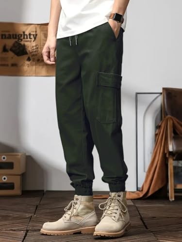 Image of Leriya Fashion Men's Cargo Pants | 6 Pocket Cotton Cargo Joggers for Men | Loose Fit Stylish Pant with Pockets | Casual Baggy Trousers & Streetwear Lower