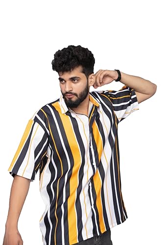 Image of Half Sleeve Relaxed Fit Men's Casual Shirt | Cotton Blend Oversized Shirts for Men Loose fit | Oversized Printed Shirts for Men | Men's Half Sleeve Relaxed Fit Shirt Fashion