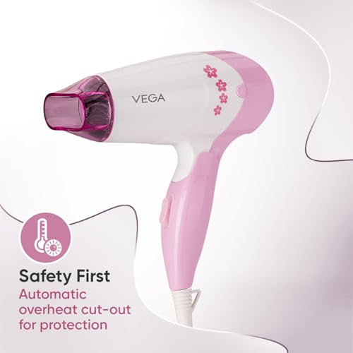 Vega Insta Glam Foldable 1000 Watts Hair Dryer with 2 Heat & Speed Settings, Detachable Nozzle, Overheat Cut-out, Quick Dry with 1000W, Hair Dryer for Women, VHDH-20, (Made in... - Image 5