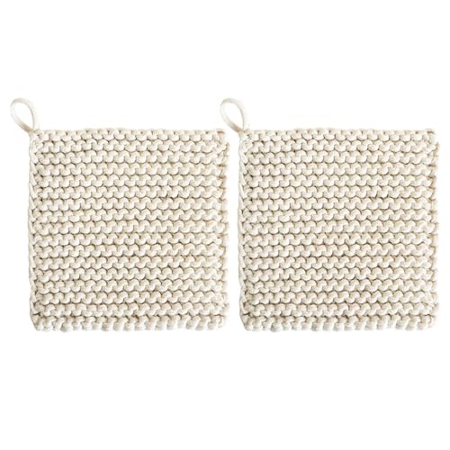 Crocheted Pot Holders, 2Pcs 7.5 x 7.5 Inch Square Cotton Woven Coasters Heat Resistant Place Mats for Kitchen Cooking, Baking, Drinking