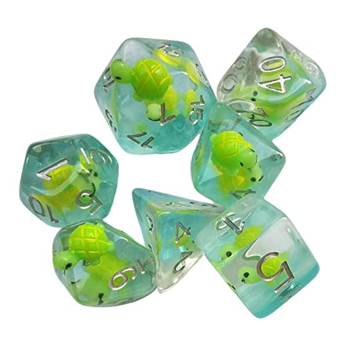 Milageto 7 x mehrseitiges Acryl-Würfel-Set mit Tier-Schildkröten-Muster für Familientreffen, Party-Tischbrett Cover