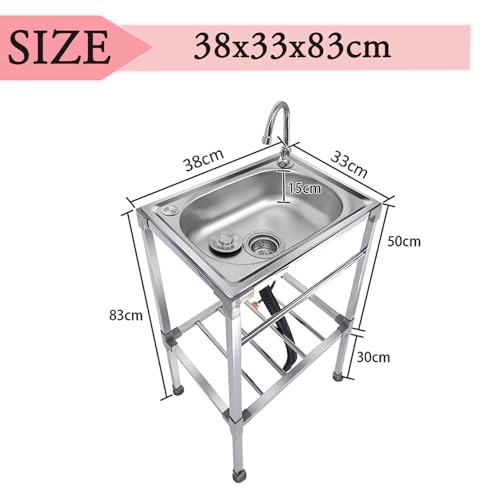 Évier Sur Pieds de Cuisine en Acier Inox 1 Bac Évier De Jardin Extérieur Lavabo Multifonctionnel Commercial Utilitaire avec Robinet Pivotant,pour Garage,Blanchisserie – Image 3
