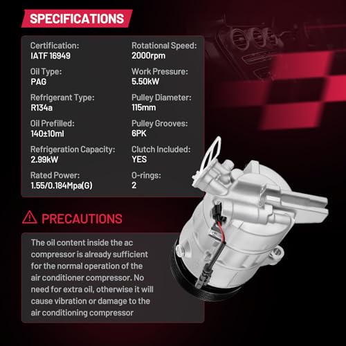 Image of BDFHYK 68221 AC Compressor with Clutch Compatible with Buick LaCrosse