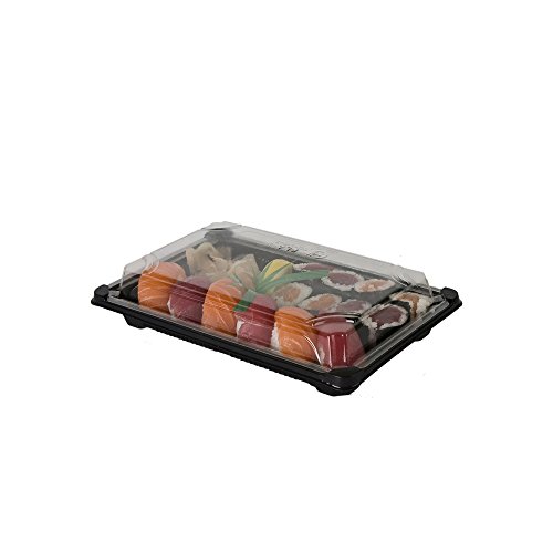 Eco-Products EP-SH3-CPK Plant-Based Plastic Premium Sushi Container with Lid, 9" Length x 6" Width x 1-3/4" Height (6 Packs of 100)
