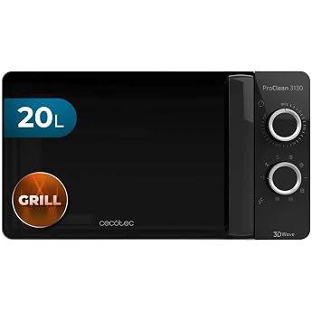 Cecotec ProClean 3130 - Mikrowelle mit Grill 20l Fassungsverm gen Ready2Clean-Beschichtung 700 W Leistung 800W Grill 6 Stufen 30 Minuten Timer Auftaumodus Schwarz