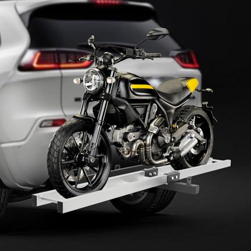 500 lbs Motorcycle Carrier,Heavy Duty Aluminum Hitch-Mounted Dirt Bike Rack with Loading Ramp,Anti-Tilt Locking Device Motorcycle Trailer Hitch Carrier for Motorcycle Show Store (500lbs) - Thumbnail 3
