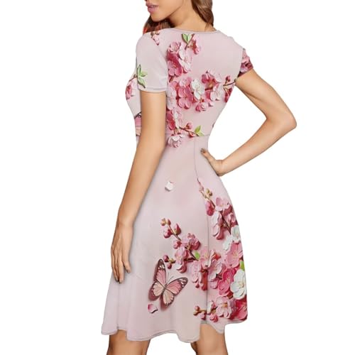 Image of AFPANQZ Womens Casual Summer Lightweight Vintage Dress Short Sleeve Midi Dress Knee-Long Luxury Formal Dress