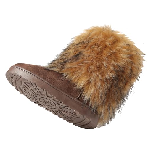 Women's Faux Fur Winter Snow Boot Fuzzy Fluffy Mid-Calf Snow Boots Suede Warm Fur Lined Booties Fashion Boots Suede Flat Ankle Boots Outdoor Indoor2
