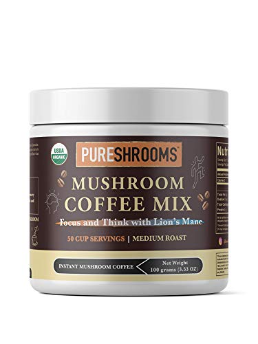 PureShrooms Focus & Think Mushroom Coffee, with Organic Lion's Mane. FOCUS, MEMORY, MOOD & CREATIVITY -Vegan, KETO Friendly (Focus & Think Mushroom Coffee, 50 SERVINGS)