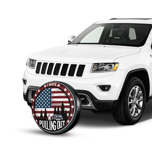 Image of Universal Fit Spare Tire Cover for RV, SUV, and Camper Trailers - Weatherproof Wheel Protector, I Hate Pulling Out Flag Decorative Camper Spare Tire Cover 17 in