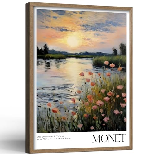 Framed Monet Impressionist Canvas Wall Art Sunset Floral Decor 24X16 Inch by YbYcool - Used condition - US$36.03