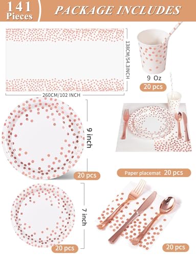Image of Nkaiso 141Pcs Rose Gold Paper Plates and Napkins Party Supplies for20