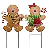 ABELOTS Outdoor Christmas Decorations,27' H Large Gingerbread Boy and Girl Metal Yard Stakes,Set of 2, Rustic Winter Signs for Lawn Garden,Patio, Pathway & Front Yard,Farmhouse Porch Outside