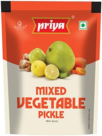 Priya Mixed Vegetable Pickle with Garlic Total 800gm | 40g Each Sachet I Authentic Telugu Style Mixed Achar | Traditional South Indian Taste | Homemade Andhra Pickles| Tangy and Spicy | Easy To Carry | Travel Friendly | (Pouch Pack of 20)