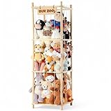 LAMU Stofftier-Aufbewahrung, Zoo-Stofftierhalter aus Holz mit elastischen Kordeln, platzsparender Spielzeug-Organizer, extra große Kapazität, Stofftier-Organizer für Spielzimmer, Schlafzimmer