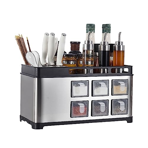Multi Function Spice Box Rack Seasoning Bottle Organizer, Kitchen Organizer with Spoon Knife Holder, Spice Bottle Storage Box