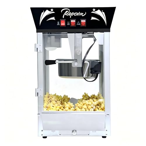 Image of Commercial Popcorn MAKER Machine, 12 Ounce Kettle Stainless Steel Popcorn Maker with Tempered Glass, Warming Deck, 850W Countertop Popcorn Popper for Parties, Events, and Home Theater, Black