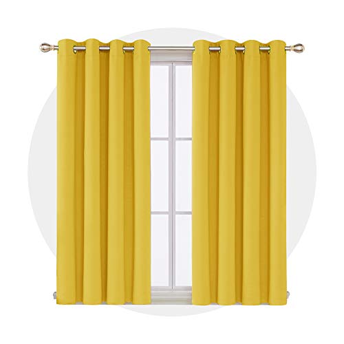 Image of Deconovo Blackout Curtain Darkening Panel for Bedroom or Living Room Grommet Thermal Insulated Lighting Reduce Drape, 52 x 45 Inch, Mellow Yellow